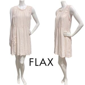 FLAX Pink Linen Lagenlook Tank Mini Dress Round Neck Sleeveless Pocket Sz Small